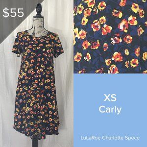 NWT XS Navy Floral Lularoe Carly Dress